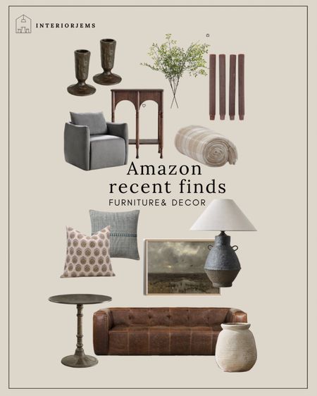 Amazon, recent fines, living room, furniture, brass side table, grayish, blue, accent chair, vintage, like small console table, antique brass candleholders, brown, taper, candles, the best faux green stems, brown leather cigar sofa

#LTKSaleAlert #LTKHome #LTKStyleTip
