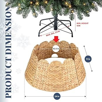 24" Wicker Scalloped Christmas Tree Collar - Foldable Natural Water Hyacinth Tree Base Cover for ... | Amazon (US)