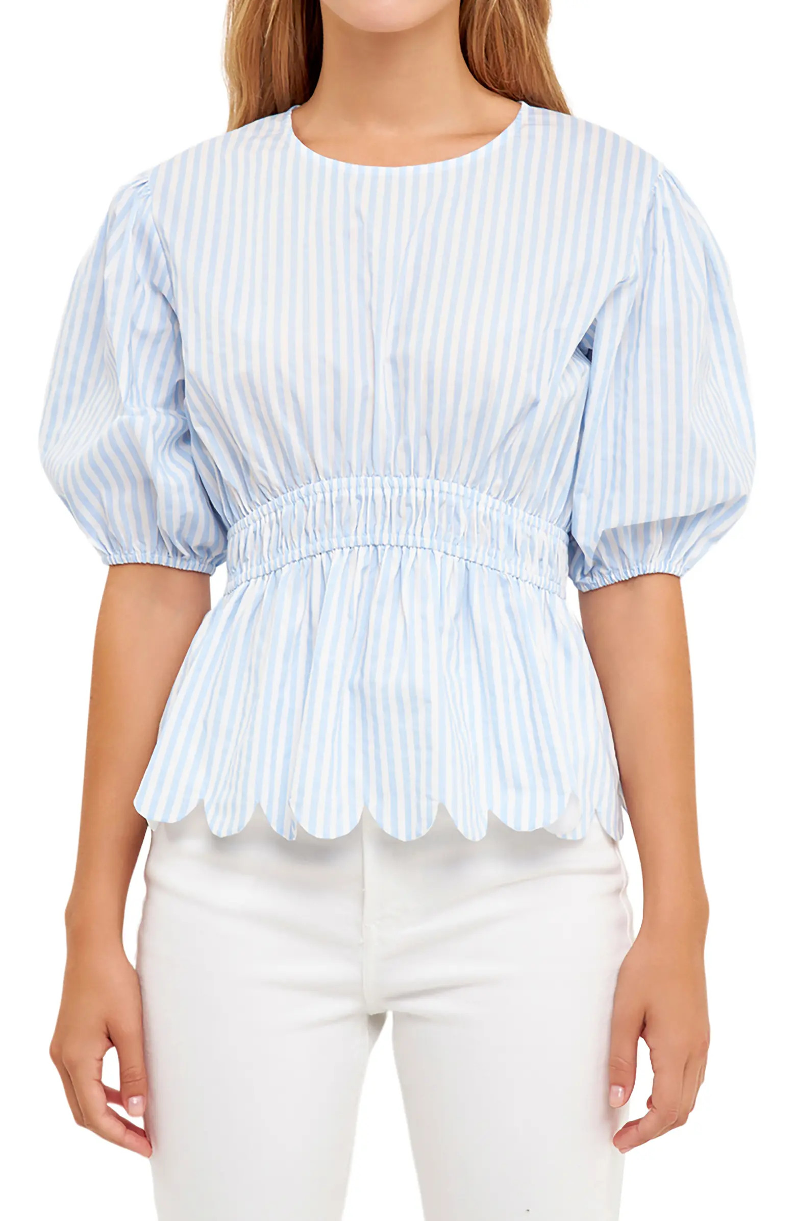 Stripe Puff Sleeve Peplum Top | Nordstrom