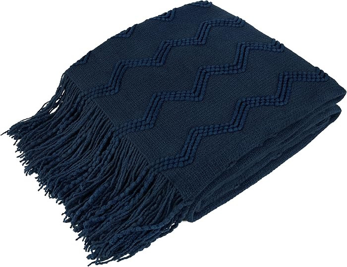 PAVILIA Navy Blue Knit Throw Blanket for Couch Bed, Soft Knitted Farmhouse Sofa Throw for Living ... | Amazon (US)
