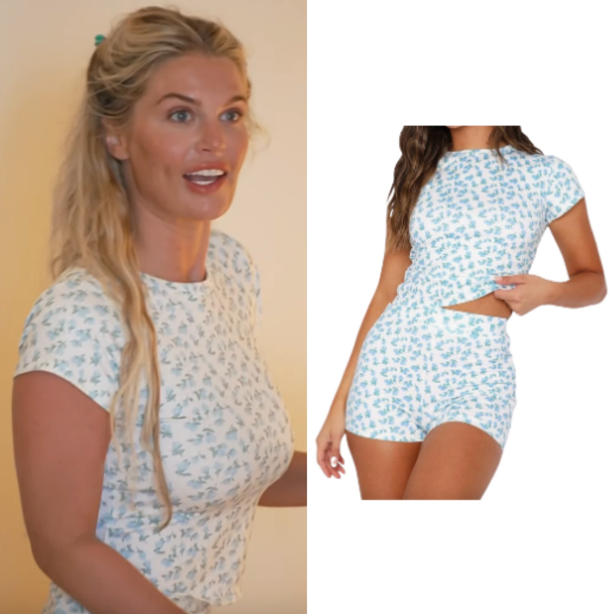 Madison LeCroy’s White and Blue Floral Pajama Set