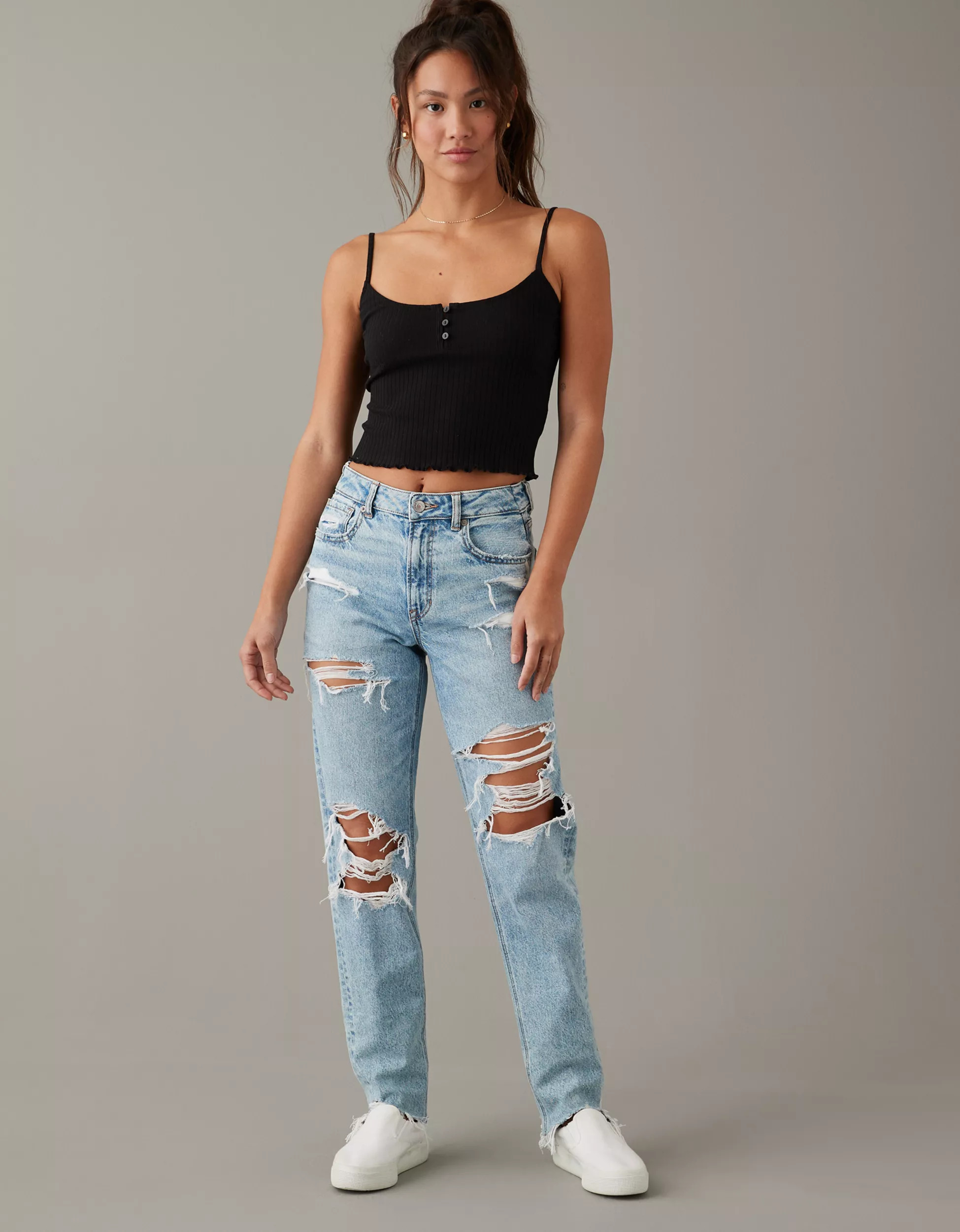 AE Strigid Ripped Mom Jean | American Eagle Outfitters (US & CA)