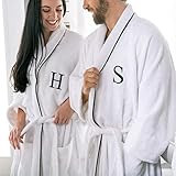 SUPERIOR Monogrammed Egyptian Cotton Bath Robe White Adult Unisex Bathrobe, Small/Medium, T | Amazon (US)