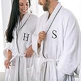 SUPERIOR Monogrammed Egyptian Cotton Bath Robe White Adult Unisex Bathrobe, Small/Medium, T | Amazon (US)