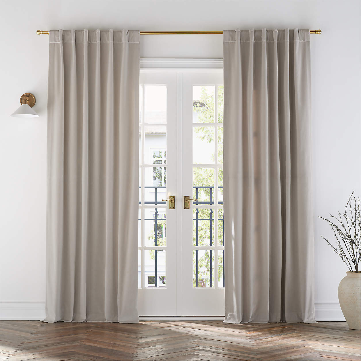 Warm Beige Cotton Velvet Window Curtain Panel with Lining 48"x120" + Reviews | Crate & Barrel | Crate & Barrel