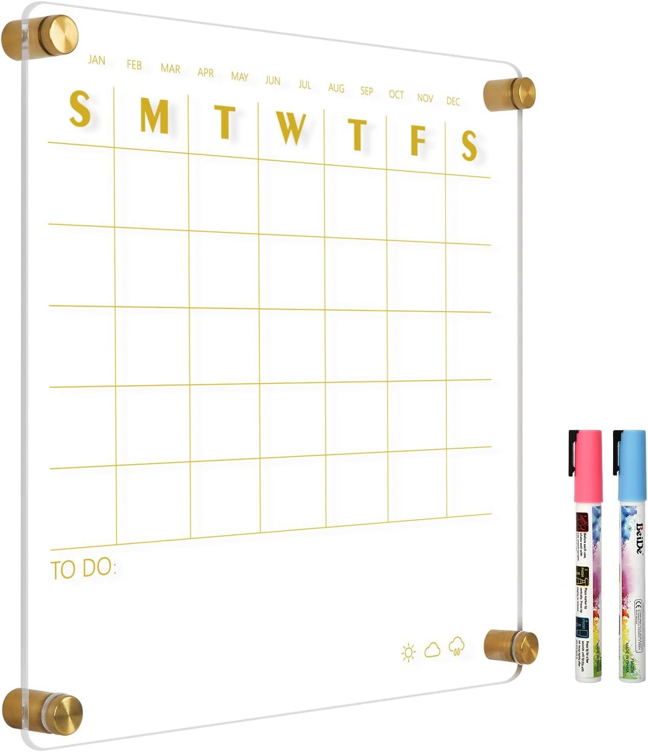 AMUSIGHT Acrylic Clear Dry Erase Whiteboard, 12" x 12" Golden Weekly Calendar Small White Board f... | Amazon (US)