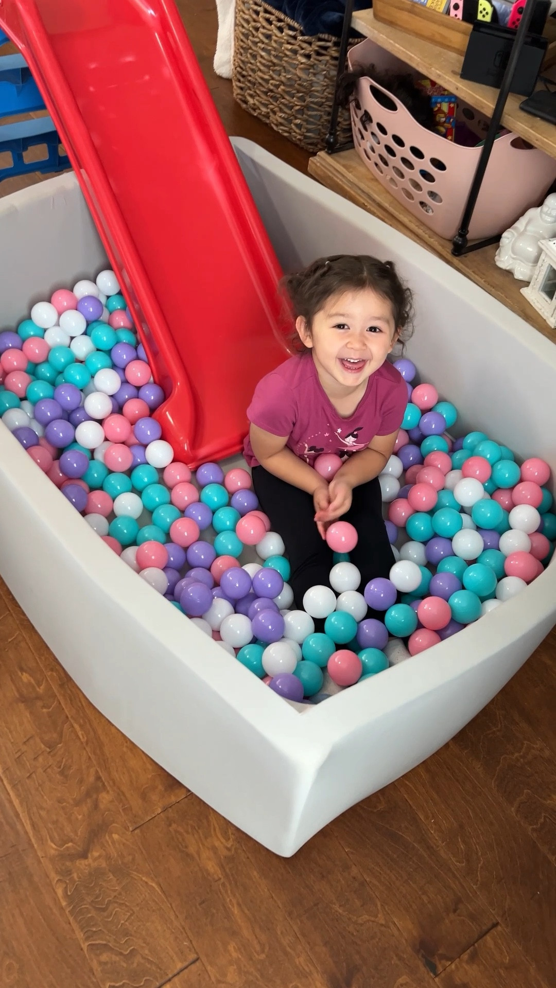 X-large Rectangle, soft ball pit! Has a soft padding for the bottom and can fold down to store. Currently have 510 balls in there for here.

#LTKKids #LTKHome #LTKSaleAlert