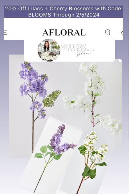 20% off with code BLOOMS
Lilac and cherry blossom stems 
Home decor Ideas Modern Farmhouse Glam 

#LTKhome #LTKsalealert