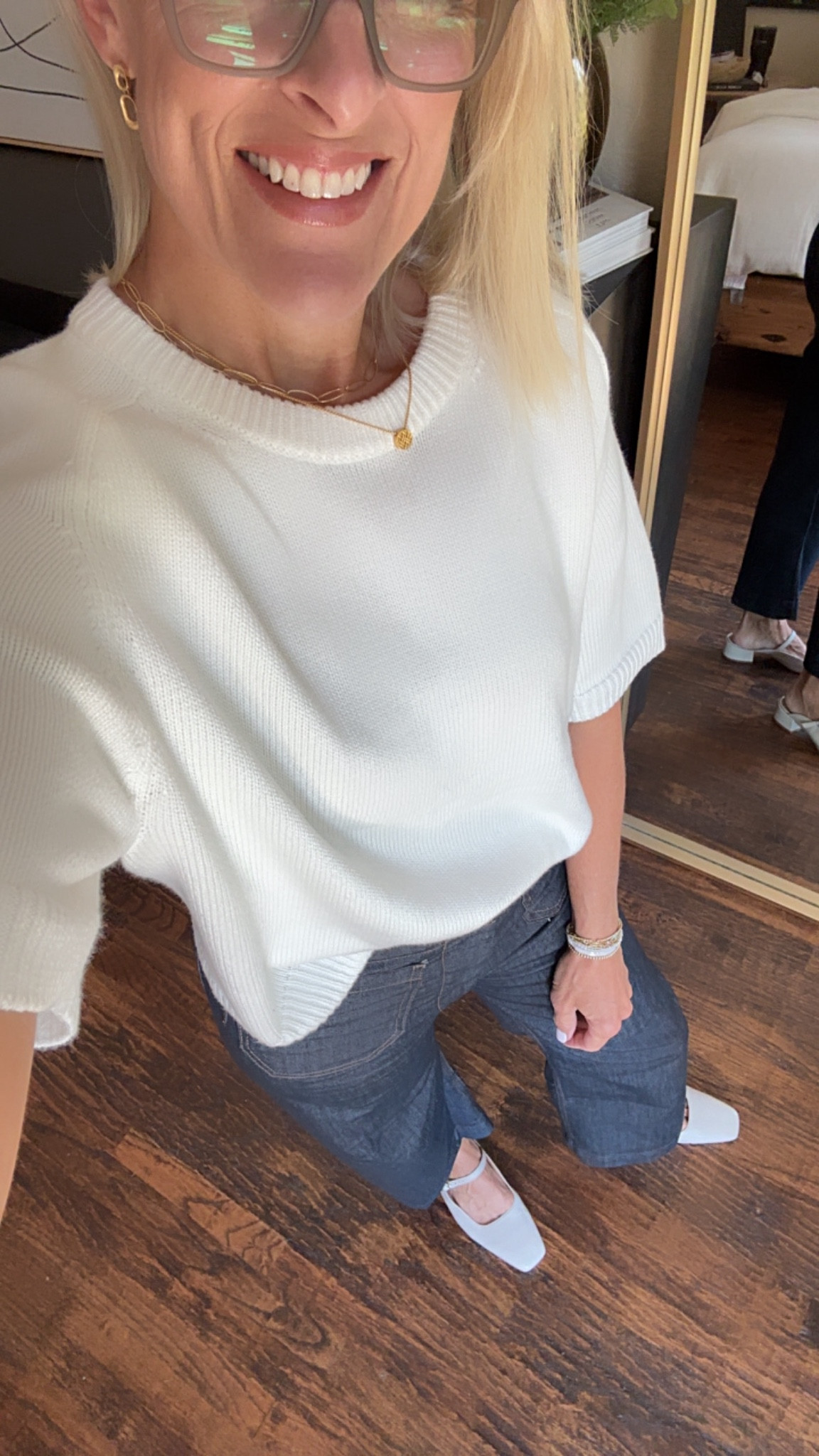 This sweater - a substantial weight by but a great price point. Comes in a few colors 
Wearing small
And this denim- fit tts, sat with patch pockets and cropped! 

Abercrombie. Anthropologie 

#LTKStyleTip #LTKOver40 #LTKFamily