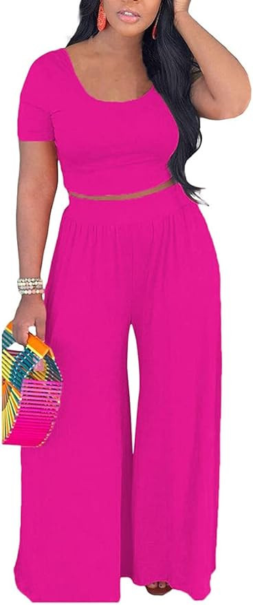 BFFBABY 2 Piece Outfits for Women Sexy Backless Short Sleeve Crop Top High Waist Wide Leg Long Pa... | Amazon (US)
