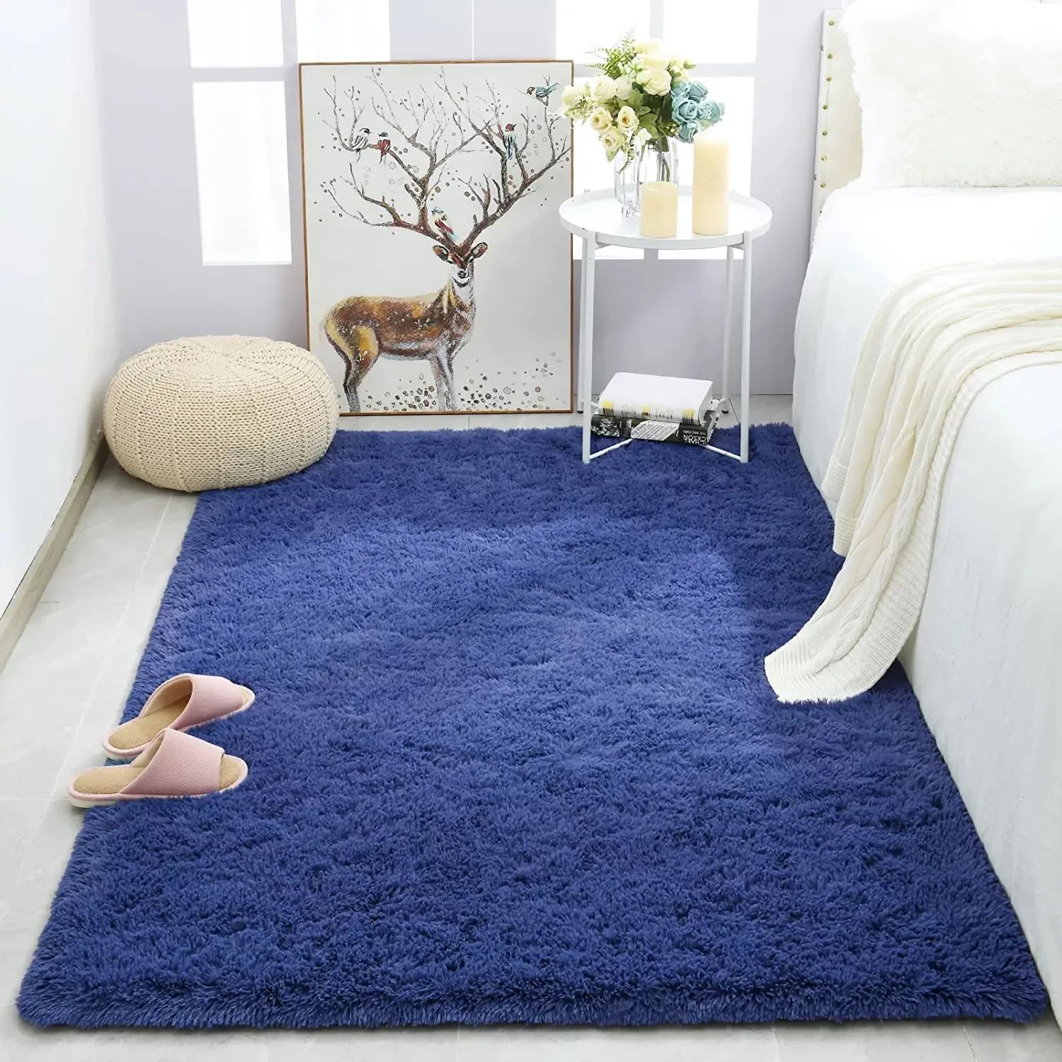 Navy Blue Area Rug for Bedroom,4'X6', Fluffy Shag Rug for Living Room, Furry Carpet for Kids Room... | Walmart (US)