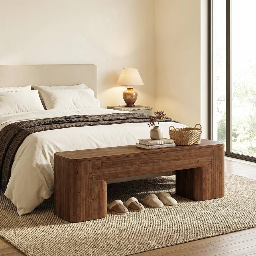 Solid Wood Bench, 59" Rustic Heavy Duty Entryway Bench with Sturdy Legs, Farmhouse Bench Seats fo... | Amazon (US)