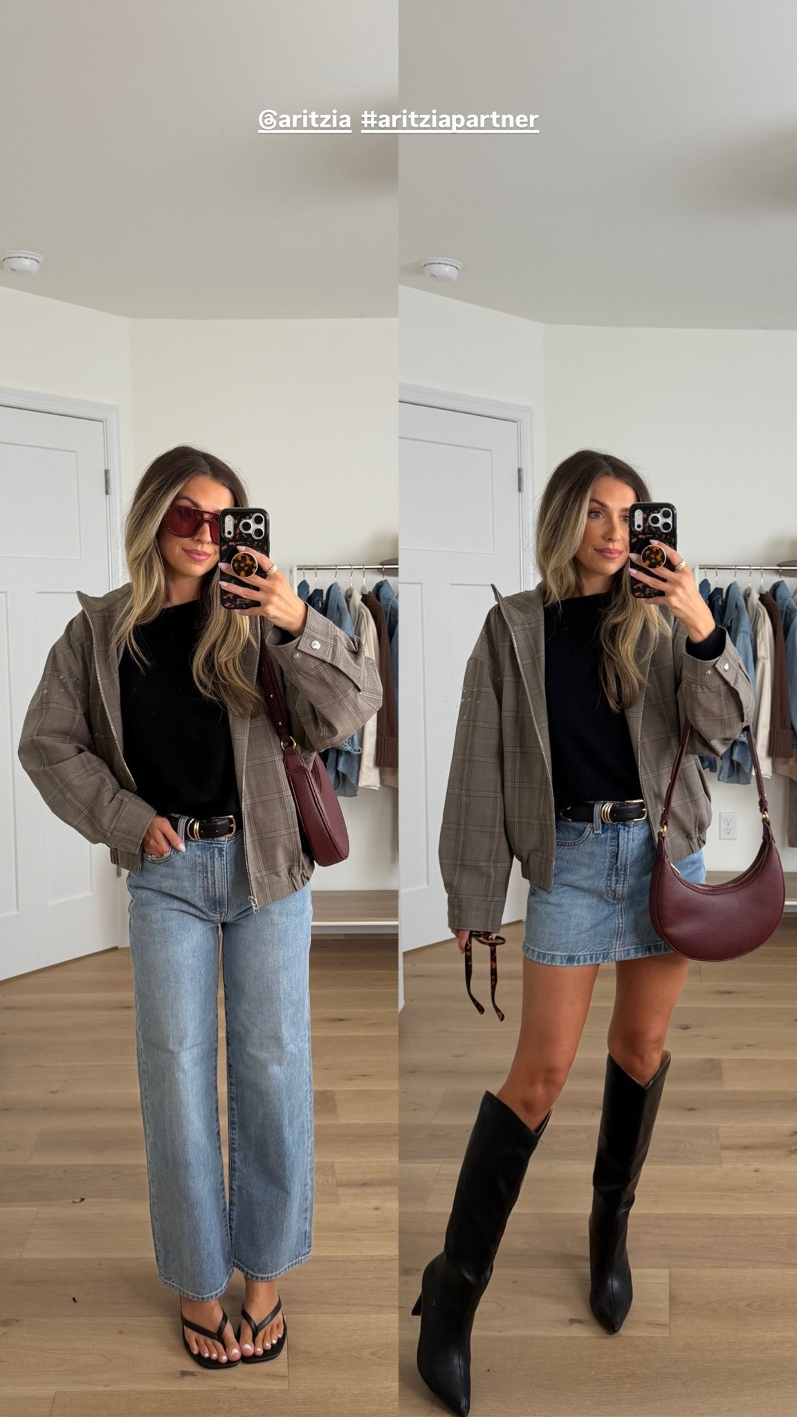 Two ways to wear the cashmere sweater and tenet jacket! Size xs in both and size 24 in the denim mini skirt

#LTKootd #LTKPetite #LTKSeasonal