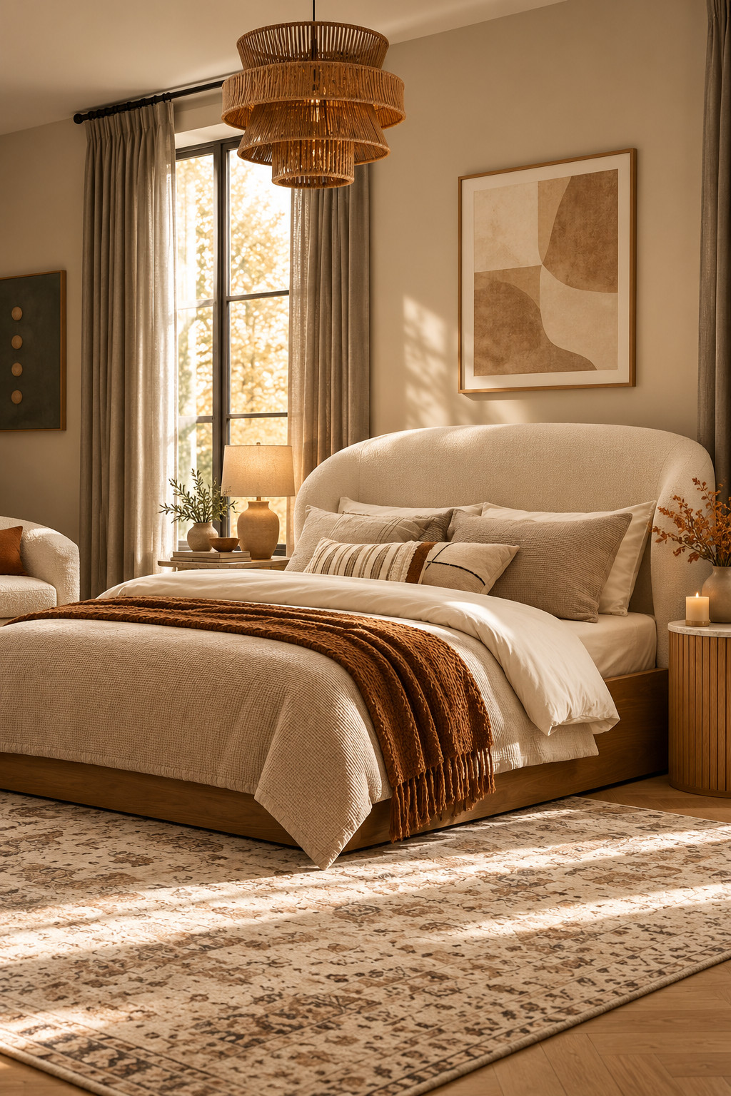 This bedroom has that cozy, collected feel I love without looking cluttered. The statement bed really anchors the space, while the warm wood furniture, layered neutrals, and subtle fall colors make everything feel super inviting. Such beautiful Castlery pieces for anyone wanting an elevated bedroom refresh. #CastleryFurniture #BedroomRefresh #BedroomInspo #CozyHomeDecor #FallInterior #ModernBedroom #NeutralDecorIdeas #BedroomFurniture #LuxuryInteriors #HomeStylingIdeas 

 #LTKSeasonal #LTKHome #LTKSaleAlert