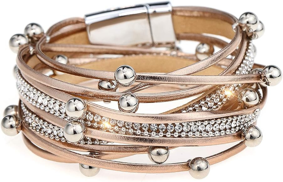 Suyi Women Wrap Bracelet Multilayered Leather Braided Bangle Wrist Cuff Bangles with Magnetic Buc... | Amazon (US)