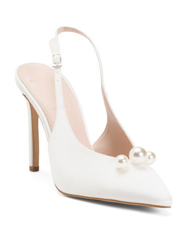 Pointy Toe Slingback Faux Pearl Pumps For Women, Leather | TJ Maxx
