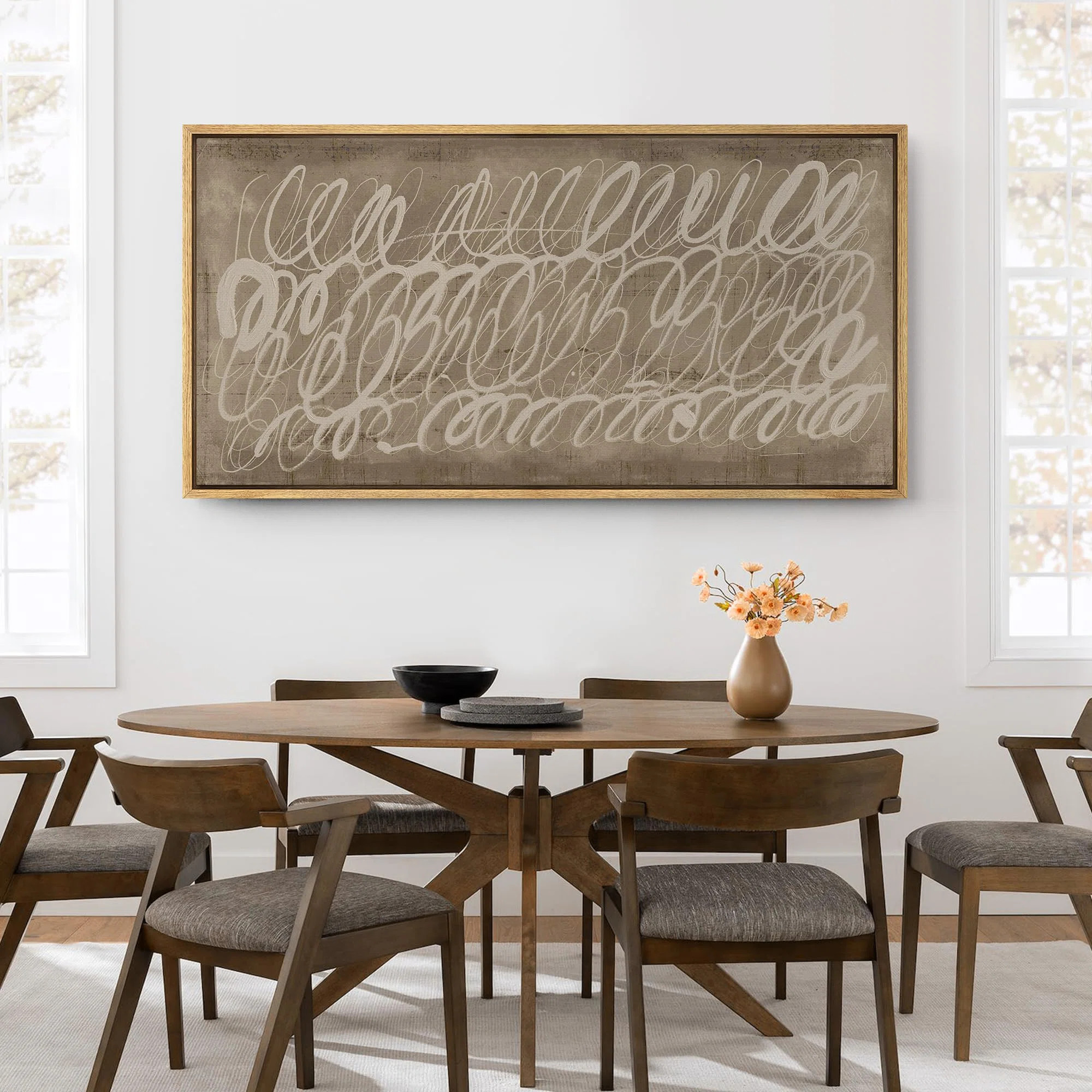 Abstract Pastel Lines " Vintage Sepia Calligraphy Swirls Modern Art Calm Warm Extra Large Artwork... | Wayfair North America