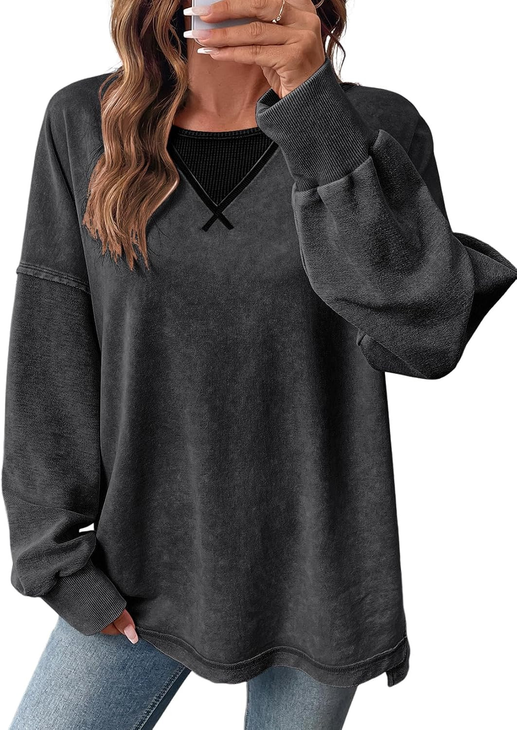 SHEWIN Women's Long Sleeve Crewneck Sweatshirt | Amazon (US)
