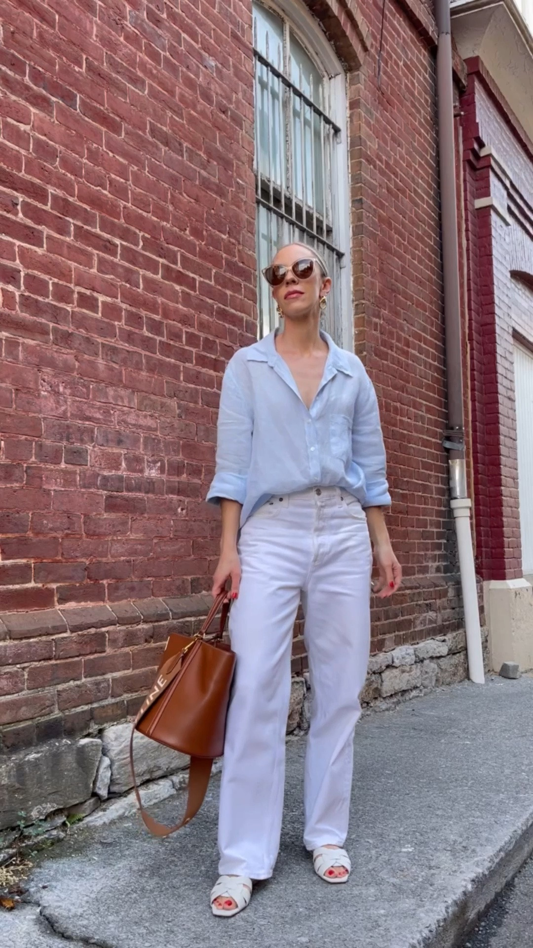 Classic summer outfit, blue linen shirt, white baggy jeans, YSL sandals, summer vacation

#LTKTravel #LTKOver40 #LTKSeasonal