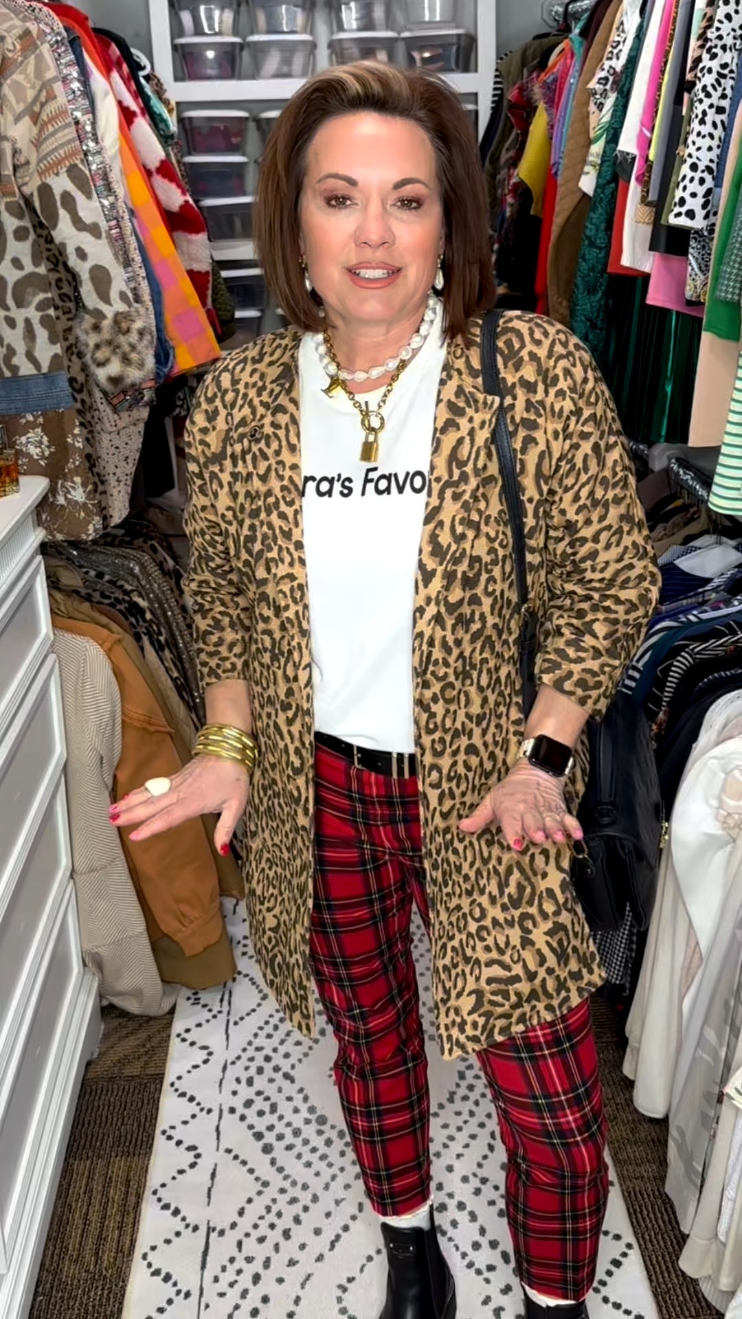 Classic with a twist—because neutrals don’t have to be boring.

Leopard + plaid is one of my favorite ways to mix patterns while still keeping the look timeless and wearable. This outfit is perfect for work, errands, dinner, or a casual event when you want to look pulled together but not overdressed. The graphic tee softens the look, the long leopard cardigan adds polish, and these red plaid pants bring just the right amount of bold. Finished with black ankle boots, a structured black crossbody, and layered pearl jewelry for a chic, classic vibe.

Shop the full look here 👇
(leopard cardigan, graphic tee, plaid pants, black ankle boots, crossbody bag, pearl necklace, gold chain necklace, everyday statement outfit)

⸻

leopard cardigan outfit, leopard print cardigan women, long leopard cardigan, animal print outfit ideas, pattern mixing outfit, plaid pants women, red plaid pants outfit, tartan pants women, graphic tee outfit women, casual chic outfit women, classic with a twist outfit, women over 40 style, women over 50 fashion, midlife style inspiration, everyday fall outfit, winter outfit ideas women, work to weekend outfit, casual workwear women, smart casual outfit women, ankle boots outfit women, black ankle boots women, crossbody bag outfit, pearl necklace outfit, layered necklace look, timeless style women, closet staples women, elevated casual outfit, polished everyday outfit, chic mom style, fashion over 40 inspiration


#LTKootd #LTKmorningroutine #LTKFindsUnder50