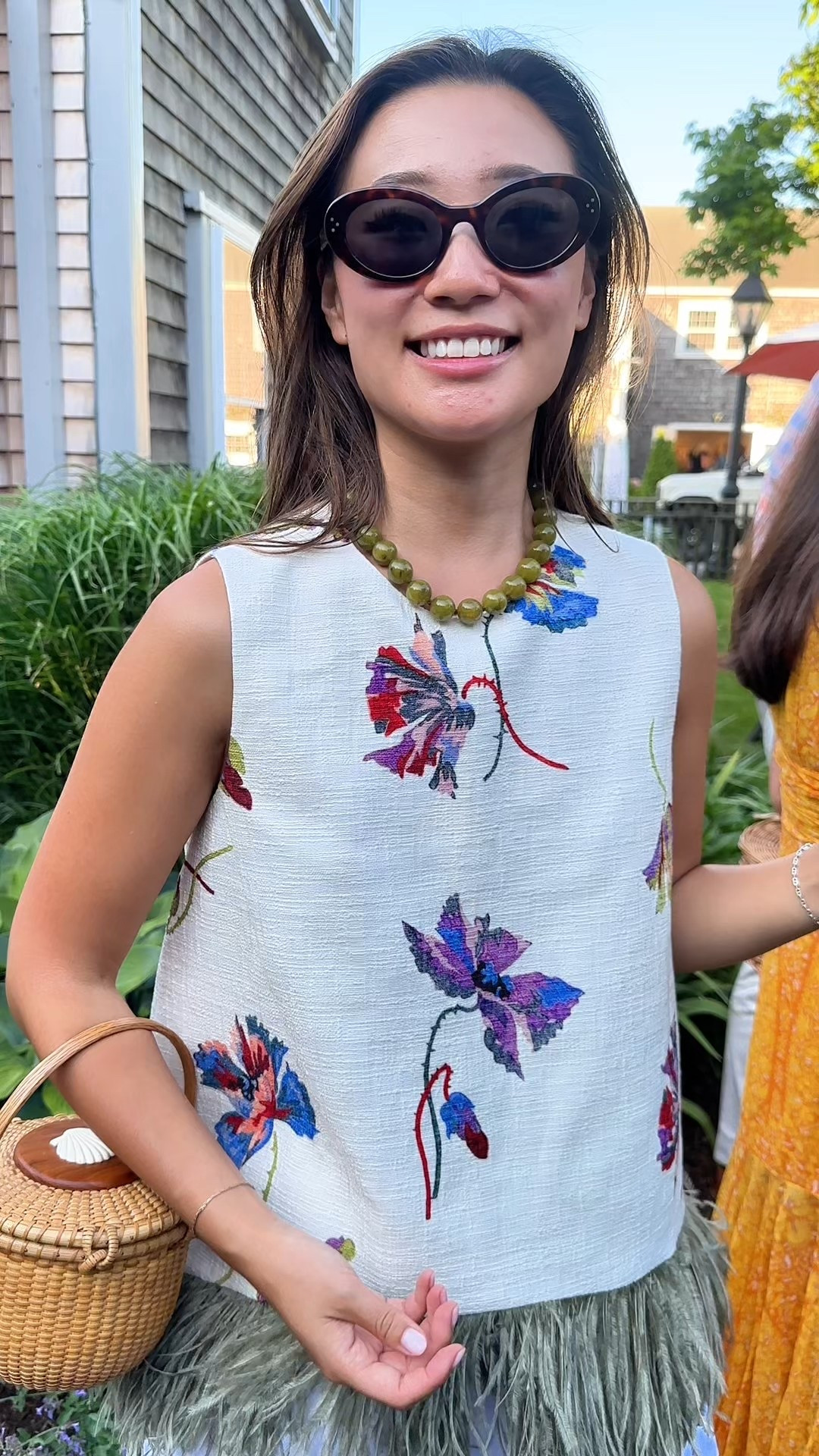 A gorgeous and whimsical top with feathers, paired with white shorts and the coolest heels. The Nantucket bag adds to the charm. 

#LTKParties #LTKShoeCrush