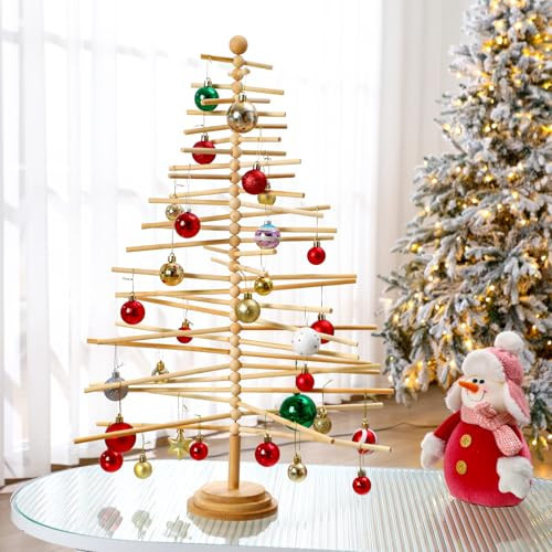 Roowest 29.53 Inch Christmas Tree Ornament Stand Holder with Arms Wooden Christmas Crafts Tree Shaped Ornament Display Stand for Counter Desktop Xmas Holiday Party(Rotatable Style) | Amazon (US)