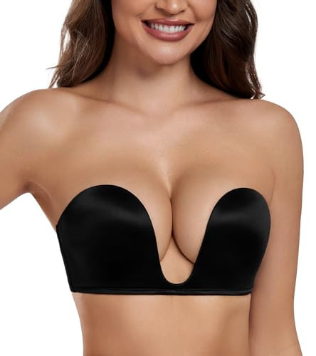 HACI Women's Plunge Deep U Bra Strapless Push Up Demi Bras Seamless Underwire(Black,38B) | Amazon (US)
