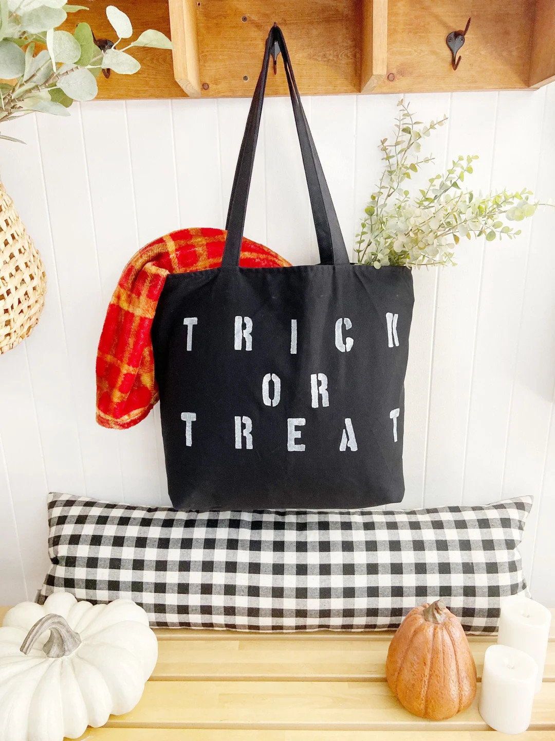 TRICK OR TREAT canvas tote bag, Halloween tote, Bag for Trick or treating, Candy bag for Trick or... | Etsy (US)