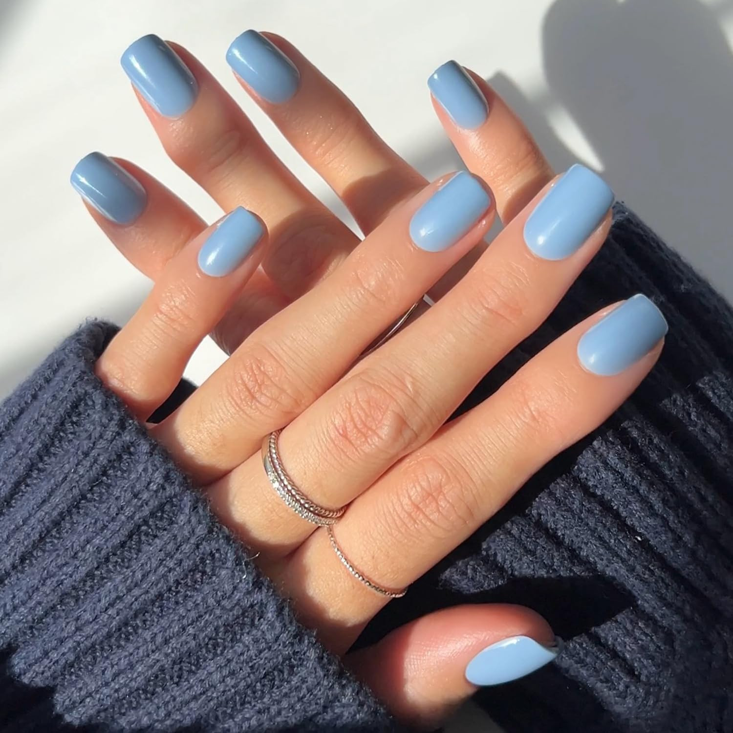 Glamnetic Press On Nails - Cashmere Blue | Opaque Soft Pale Sky Blue Short Squoval Fake Nails, Sa... | Amazon (US)
