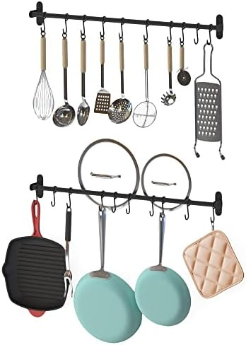 Wallniture Lyon 32" Pot Rack for Kitchen Organization and Storage, Black Kitchen Utensil Holder with | Amazon (US)
