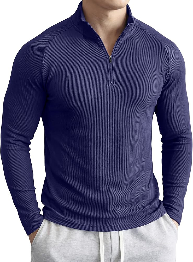 JMIERR Mens Quarter Zip Shirt Slim Fit Ribbed Soft Athletic Pullover Casual Long Sleeve Workout S... | Amazon (US)