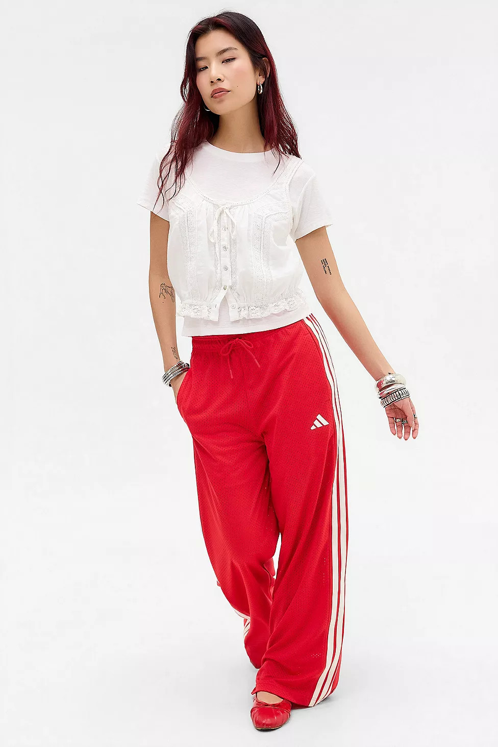 Adidas Red 3-Stripes Track Pants | Urban Outfitters UK