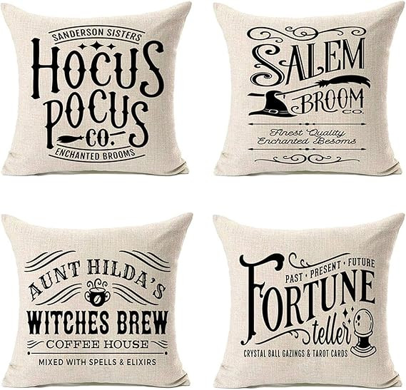 MFGNEH Hocus Pocus Halloween Pillow Covers 18x18 Set of 4,Halloween Decorations Witches Brew Cott... | Amazon (US)