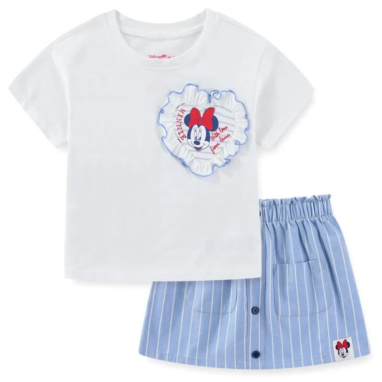 Disney Minnie Mouse Short Sleeve T-Shirt and Chambray Skirt Set (Girls), 2 Piece Set, Sizes 2T-7 | Walmart (US)