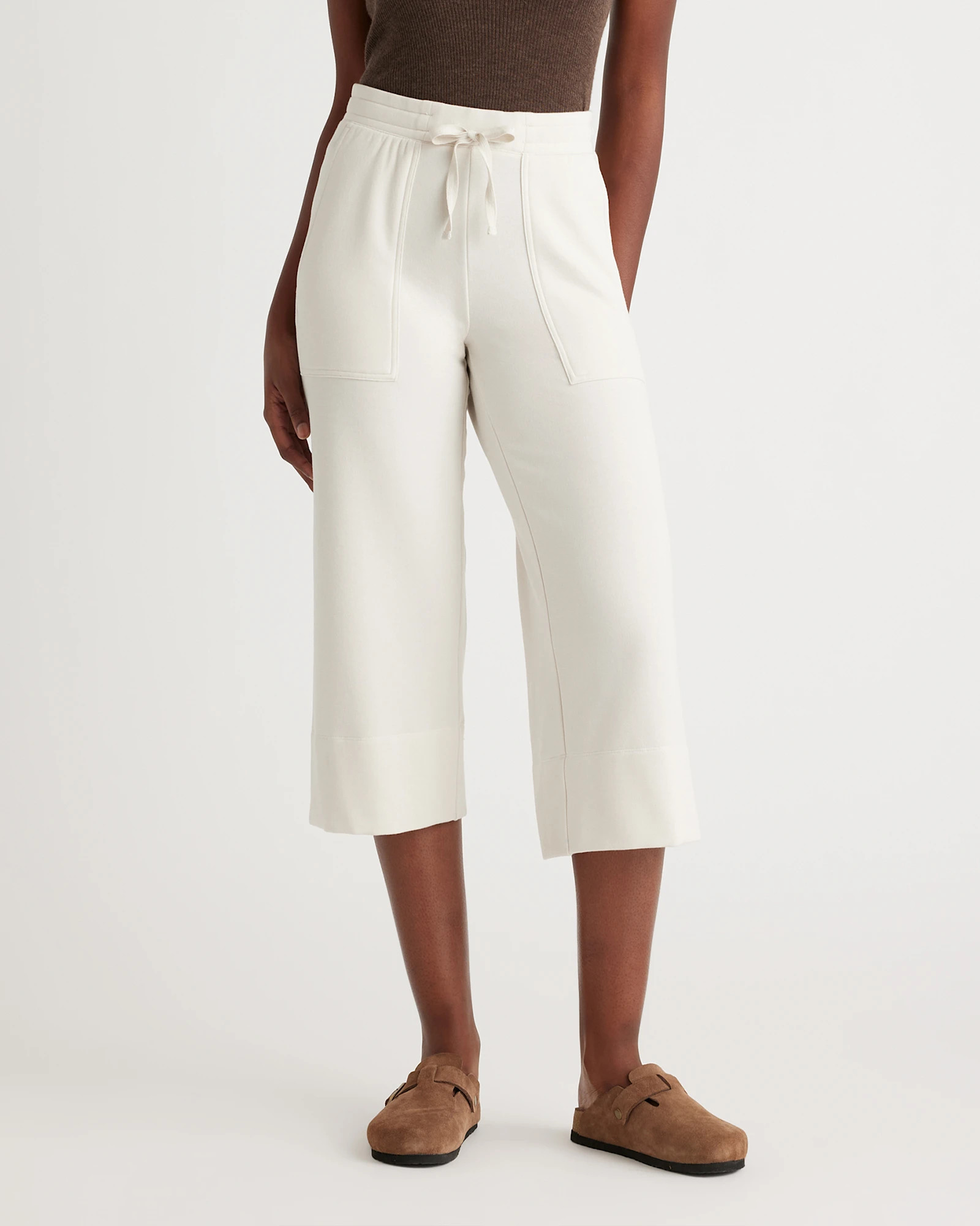 SuperSoft Fleece Cropped Wide Leg Pants in Off White | Quince