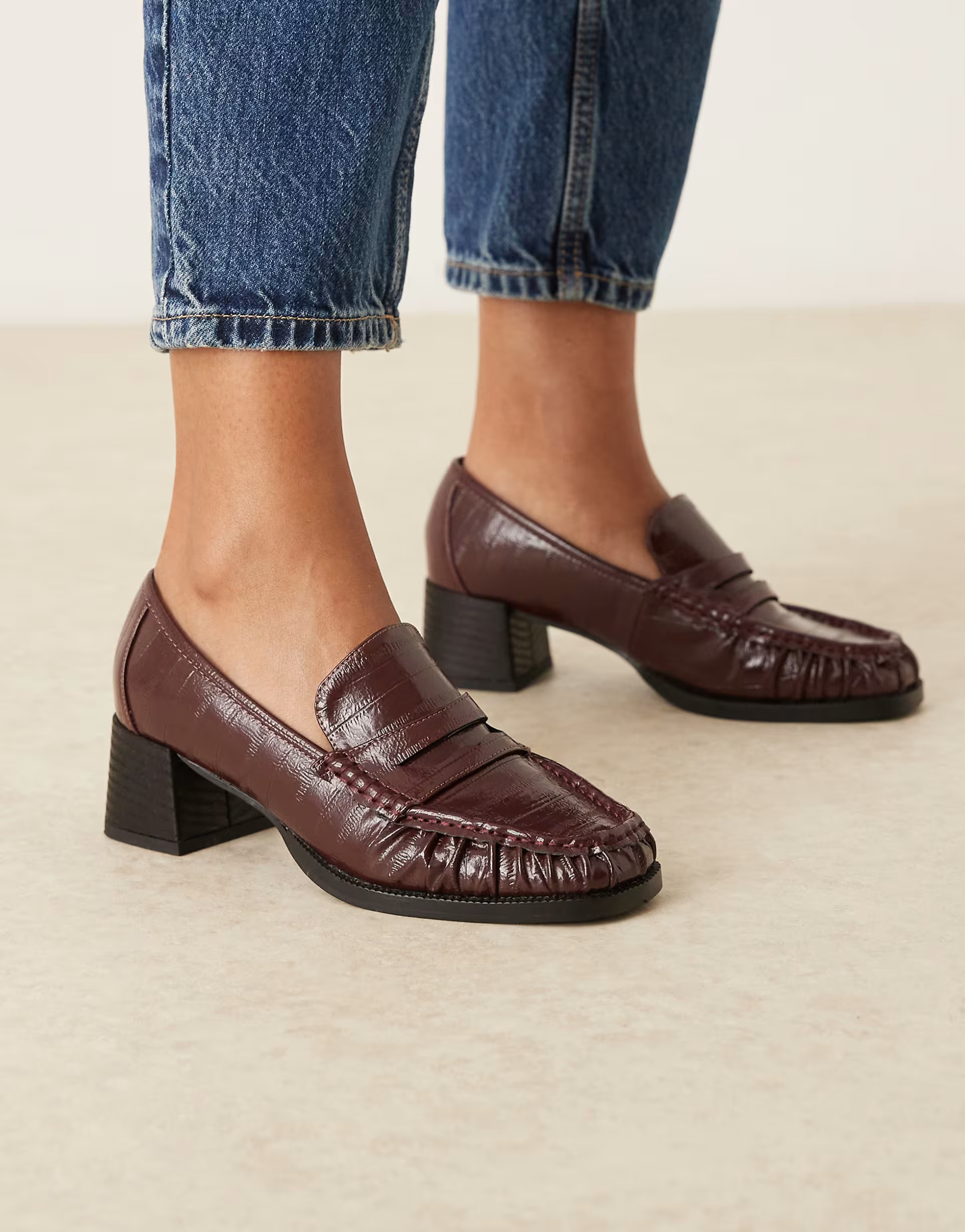 ASOS DESIGN Siren mid heel loafers in burgundy | ASOS (Global)