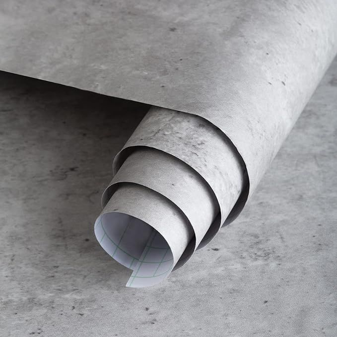3yecao 16"×591" 3D Concrete Wallpaper Peel and Stick Large Light Grey Faux Concrete Cement Conta... | Amazon (US)