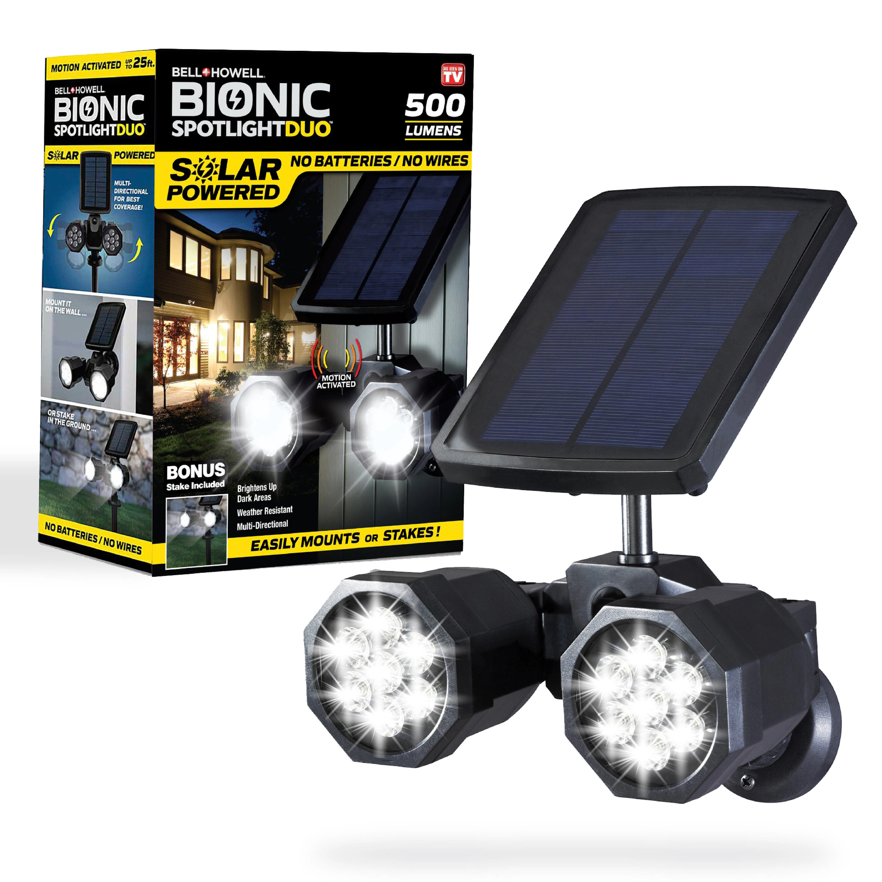 BELL + HOWELL Bionic Lighting 500 -Lumens 6 -Watt Black Solar LED Spot light Motion Sensor one_size | 7782FEG | Lowe's