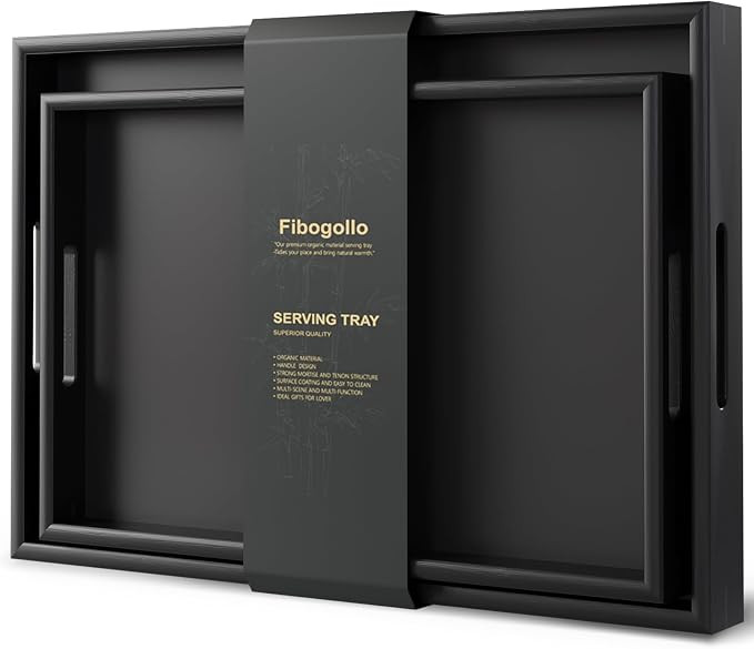 Fibogollo Bamboo Set of 2 Serving Tray with Handles,Decorative Trays Platter,Breakfast Tray in Be... | Amazon (US)