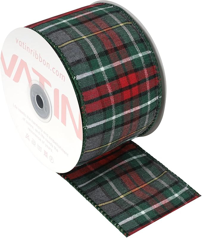 VATIN Christmas Green Red Plaid Ribbon, 2-1/2-Inch x 10 Yards, Luxury Christmas Gift Wrap Ribbon ... | Amazon (US)
