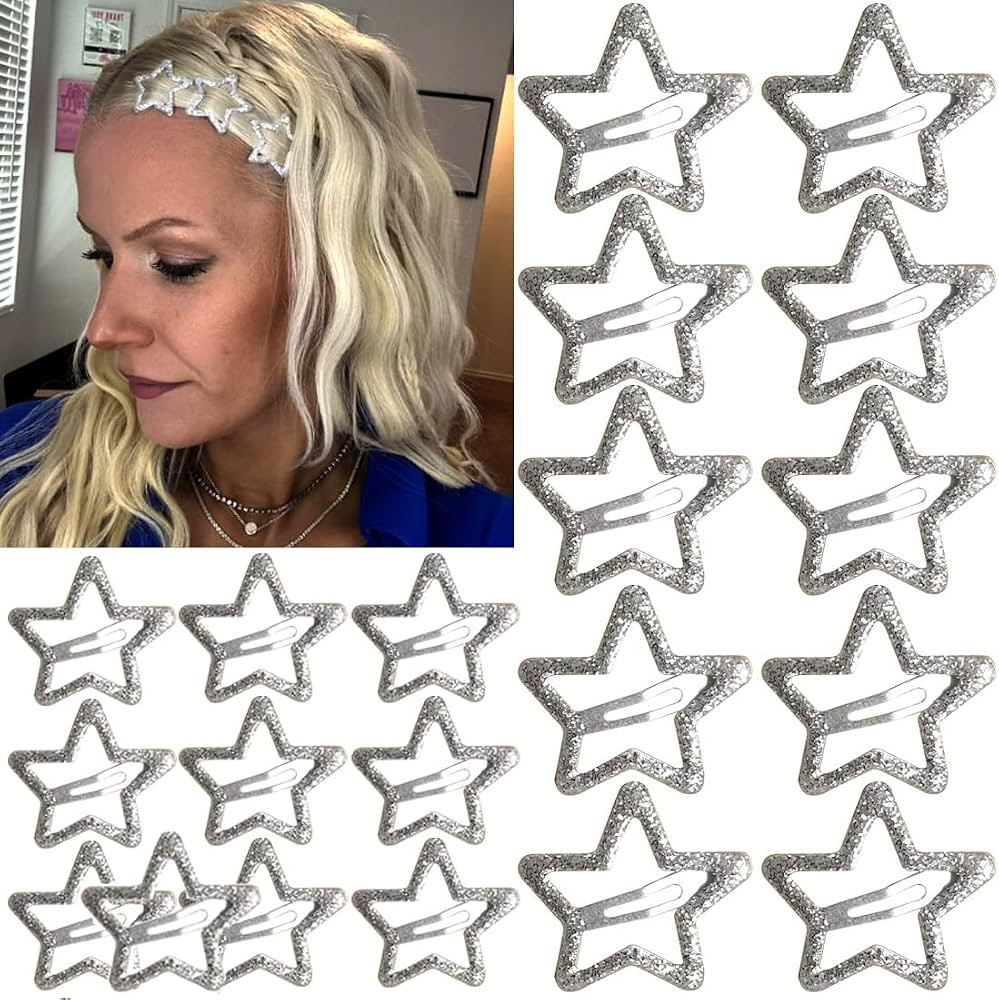 20 PCS Sparkling 1.22" and 1.65"Star Hair Clips Snap Hair Accessories Non Slip Clips for Girls Wo... | Amazon (US)