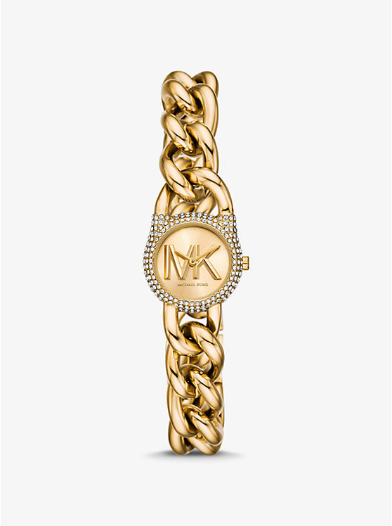 Petite Pavé Gold-Tone Chain-Link Watch | Michael Kors US