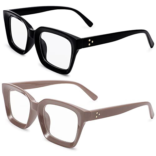 COASION Blue Light Blocking Eyeglasses Classic Thick Square Rim Frame Eyewear for Women Men (Bright Black + Brown) | Amazon (US)