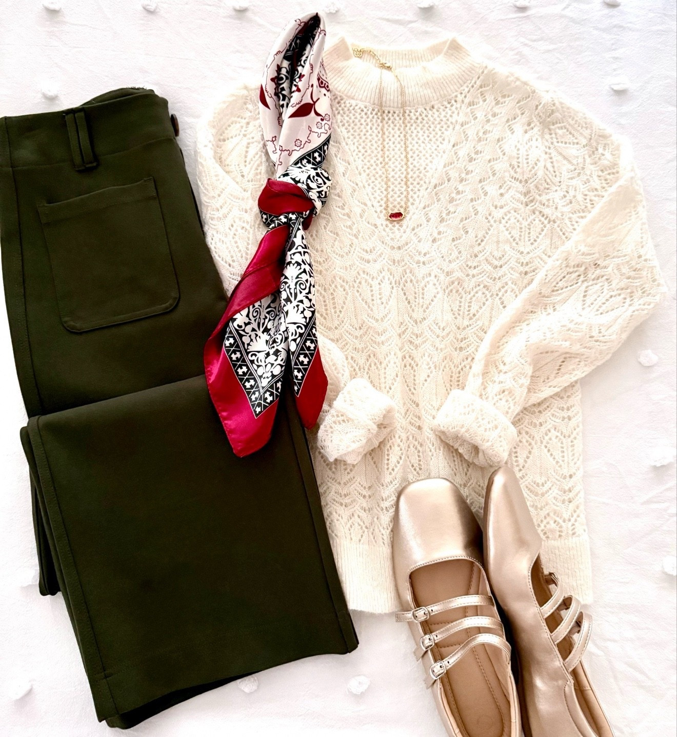 Loving this cozy lace sweater paired with olive pants and metallic flats — simple, feminine, timeless. Perfect for the holidays. 60% off now and you can opt for in-store pick up. 


Cozy neutrals with a pop of color, thanksgiving outfit 
Holiday outfit idea/ Christmas outfit 
#LTKSaleAlert

#LTKSeasonal #LTKootd #LTKFindsUnder50 #LTKGiftGuide