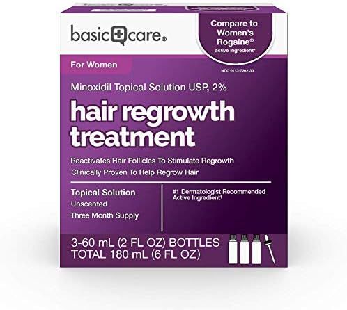 Basic Care Minoxidil Topical Solution USP, 2% Hair Regrowth Treatment for Women | Amazon (US)