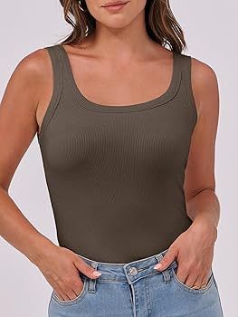 ANRABESS Womens Sleeveless Scoop Neck Tank Top Ribbed Fitted Summer Basic Slim Cute Tops 2025 | Amazon (US)