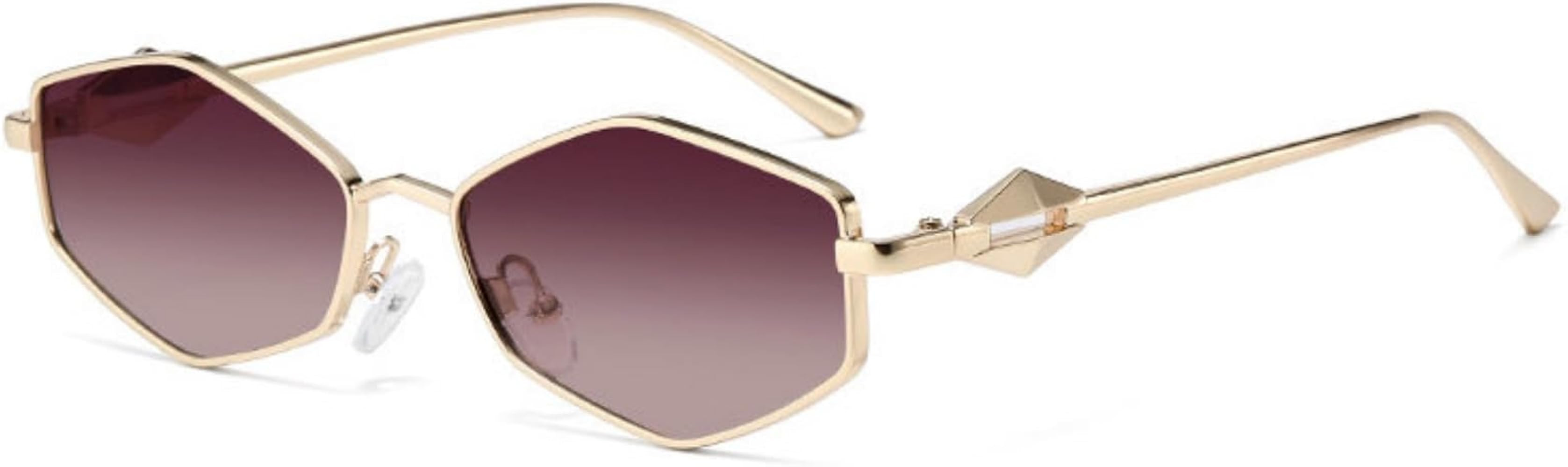 willochra Fashion Hexagon Sunglasses Women Gold Metal Frame Shades Irregular Diamond Shape Eyewea... | Amazon (US)
