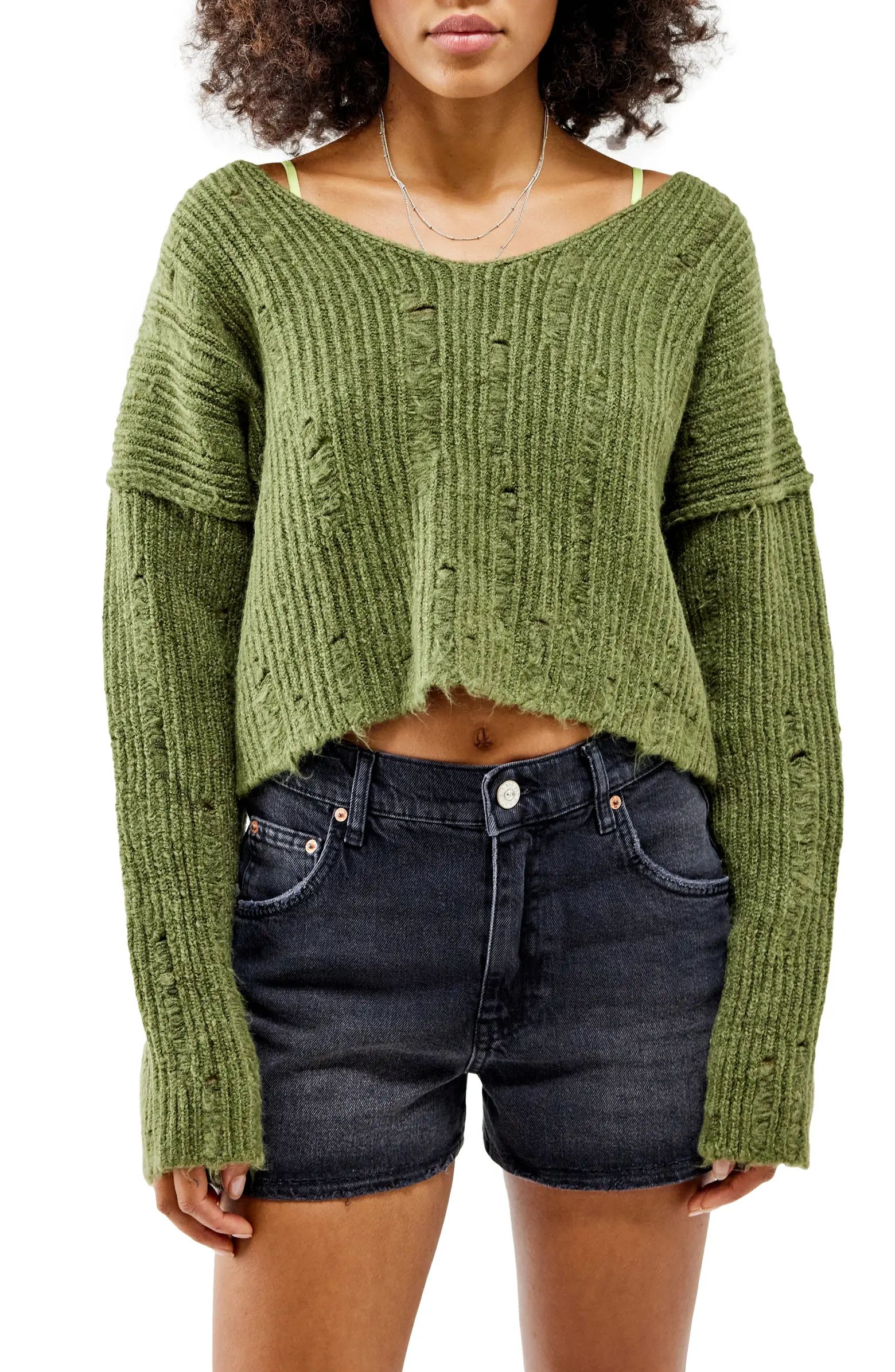 Distressed V-Neck Crop Sweater | Nordstrom