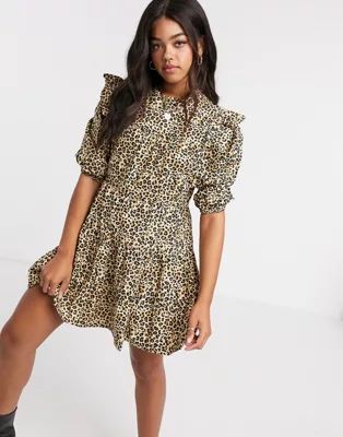 Influence cotton poplin smock dress in leopard print | ASOS (Global)