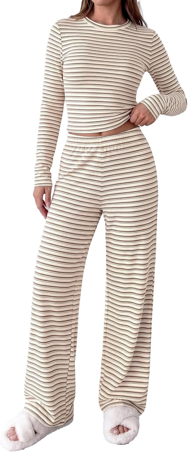 PRETTYGARDEN Lounge Sets for Women Fall 2 Piece Knit Matching Striped Set | Amazon (US)